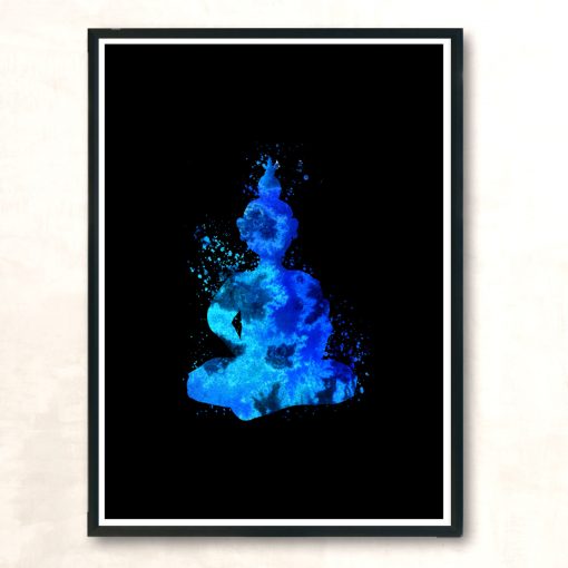 Blue Buddha Silhouette Modern Poster Print