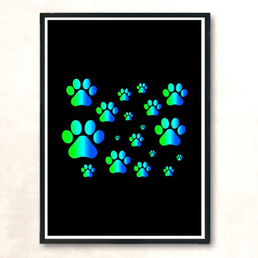 Blue Green Ombre Pawprint Pattern Modern Poster Print