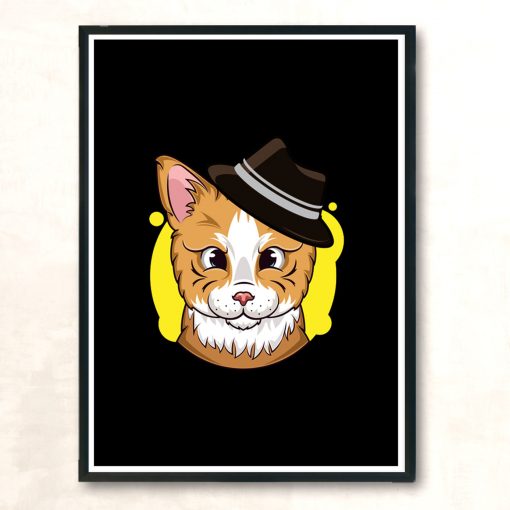 Detective Cat Brown Hat Modern Poster Print