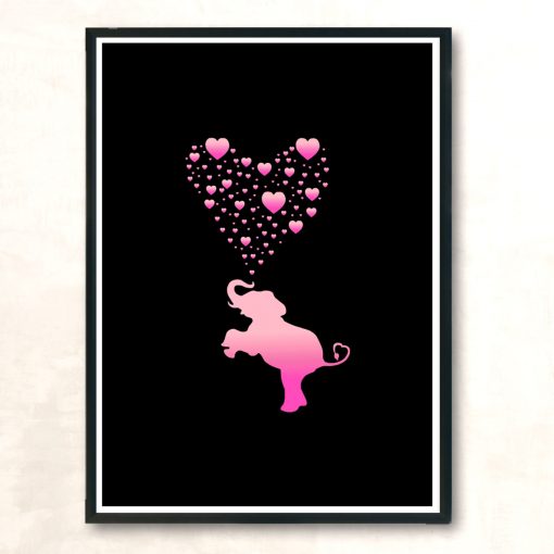 Elephant With Pink Heart Bubbles Modern Poster Print