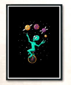 Funny Alien Juggling Planets Space Vintage Wall Poster