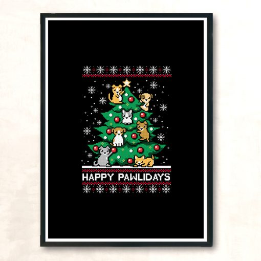 Happy Pawlidays Ugly Christmas Sweater Modern Poster Print