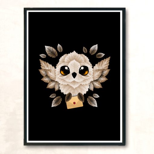 Owl Mail Of Leaves Modern Poster Print