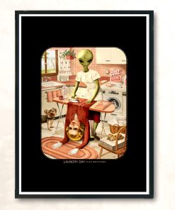 Laundry Day Funny Alien Ironing Aesthetic Wall Poster