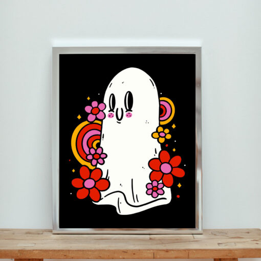 Floral And Rainbows Cute Ghost Aesthetic Wall Poster