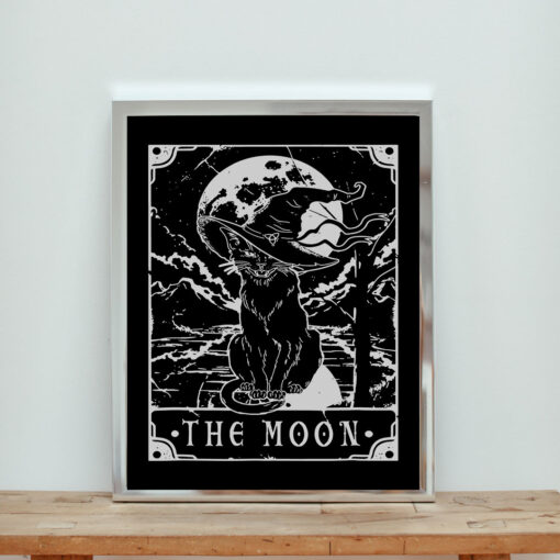 Tarot Card Crescent Moon And Black Cat Witch Hat Halloween (2) Aesthetic Wall Poster